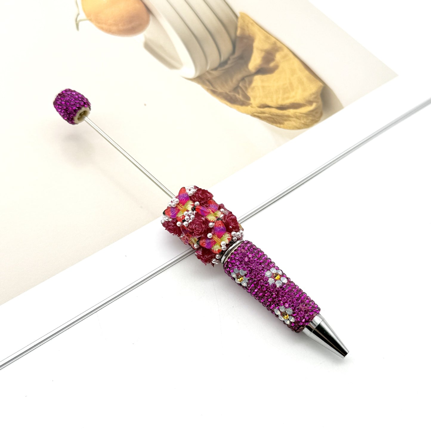 New Butterfly Rose Diamond Multicolor Beaded Pen