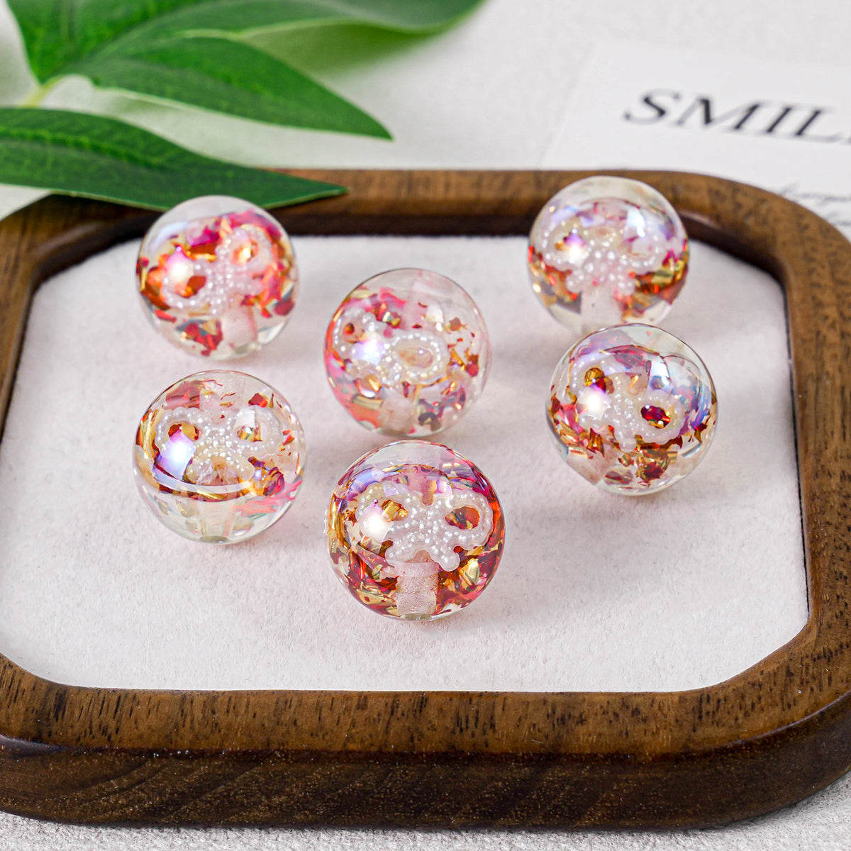 16mm Gold Foil Bow Acrylic Straight Hole Beaded | Acrylic Bead for DIY Bracelet Keychain Jewelry Making