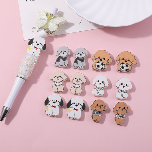 New Cute Dog Acrylic Straight Hole Beads