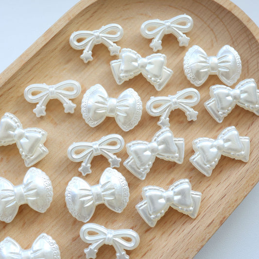 Imitation Pearl, Pearlescent Bow Tie/bow with Straight Beading Holes