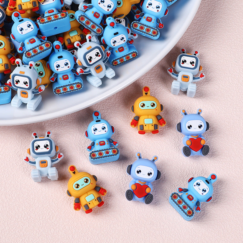 3D Creative Robot Silicone Focus Beads | Silicone Focal Bead for DIY Keychain & Pen Wrap