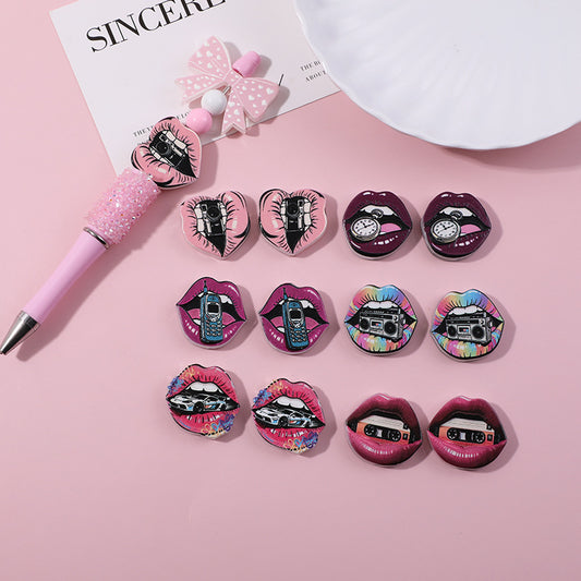 Embossed Cute Lips Acrylic Sheet with Straight Hole Beading