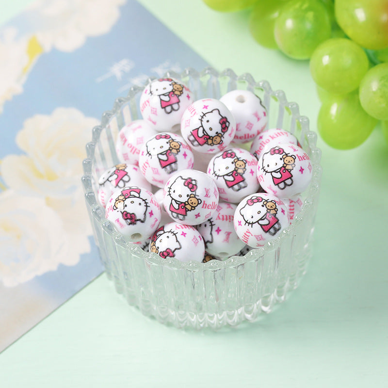 New 16mm Acrylic Straight Hole Beads with Various Cartoon Prints | Acrylic Bead for DIY Bracelet Keychain Jewelry Making