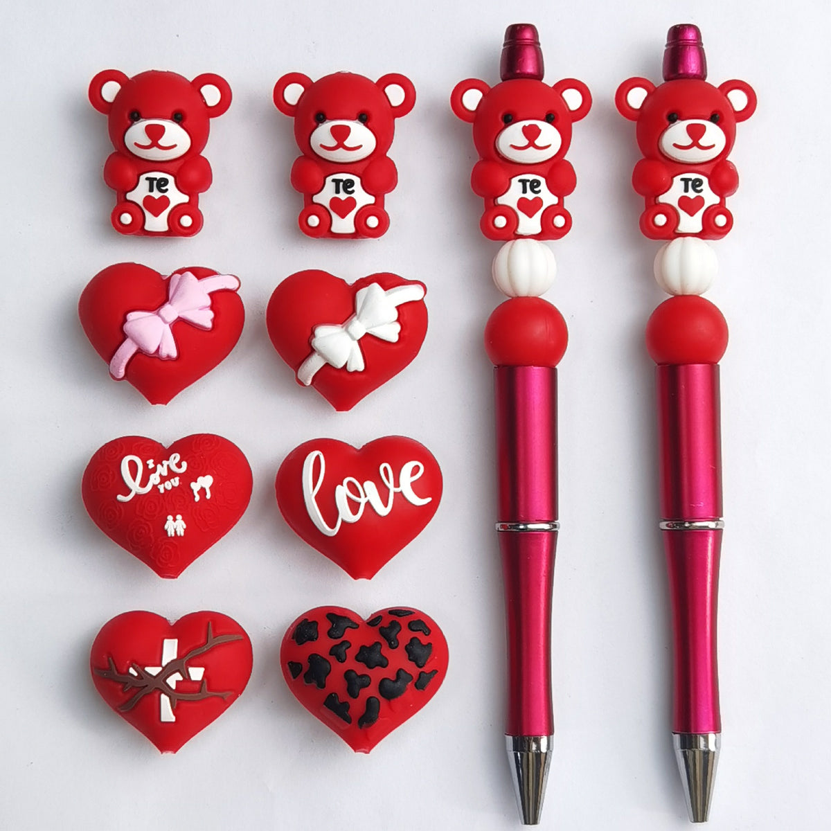 Valentine's Day Romantic Heart Bow Silicone Beaded String | Silicone Focal Bead for DIY Keychain & Pen Wrap