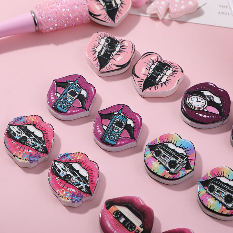 Embossed Cute Lips Acrylic Sheet with Straight Hole Beading | Acrylic Bead for DIY Bracelet Keychain Jewelry Making