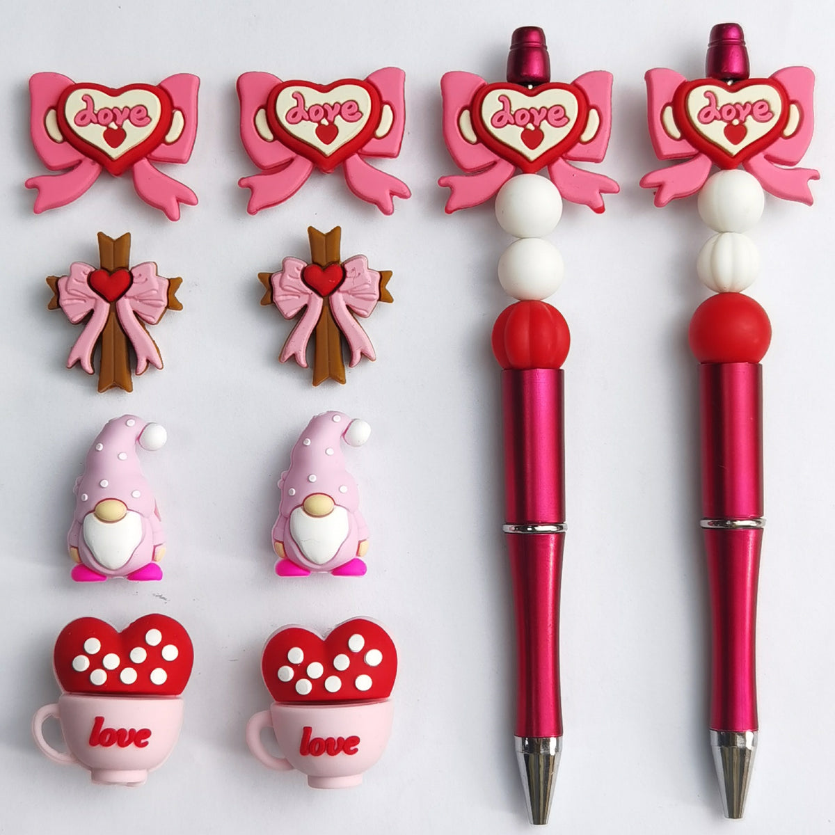 Valentine's Day Romantic Heart Bow Silicone Beaded String | Silicone Focal Bead for DIY Keychain & Pen Wrap