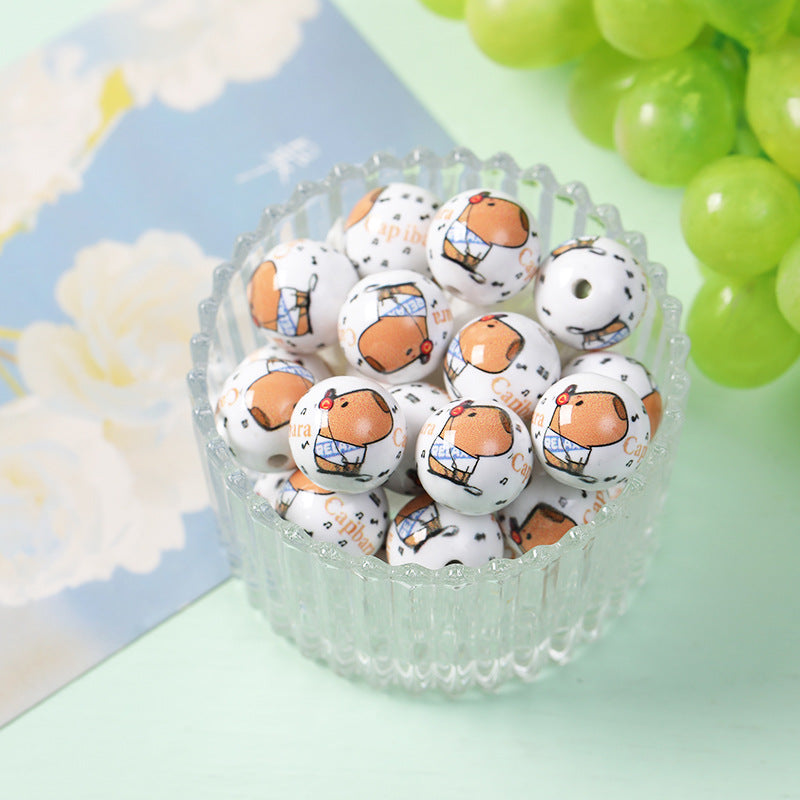 New 16mm Acrylic Straight Hole Beads with Various Cartoon Prints