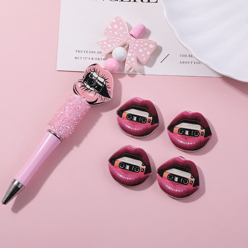Embossed Cute Lips Acrylic Sheet with Straight Hole Beading | Acrylic Bead for DIY Bracelet Keychain Jewelry Making