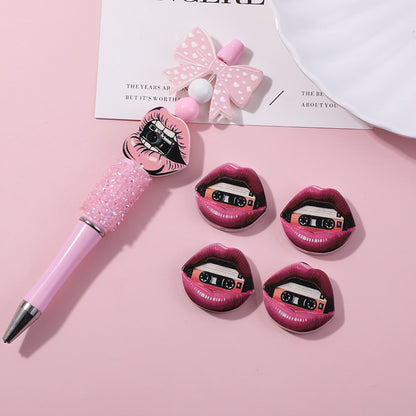 Embossed Cute Lips Acrylic Sheet with Straight Hole Beading | Acrylic Bead for DIY Bracelet Keychain Jewelry Making