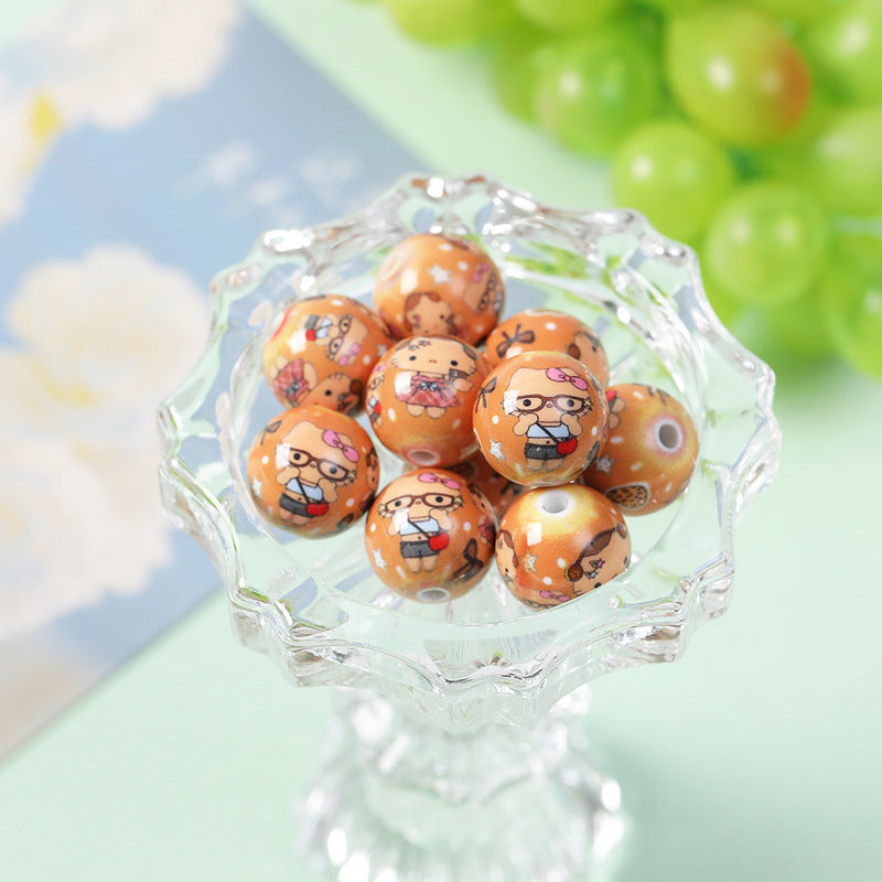 New 16mm Acrylic Straight Hole Beads with Various Cartoon Prints | Acrylic Bead for DIY Bracelet Keychain Jewelry Making