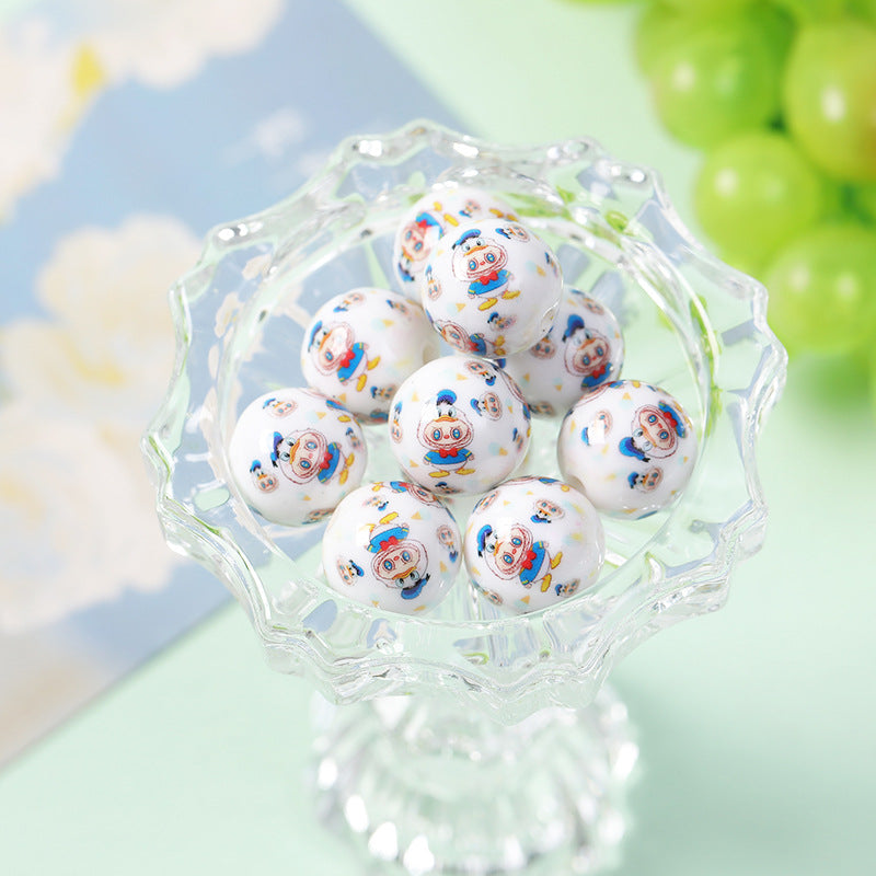 New 16mm Acrylic Straight Hole Beads with Various Cartoon Prints | Acrylic Bead for DIY Bracelet Keychain Jewelry Making