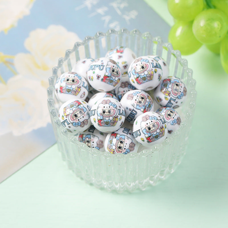 New 16mm Acrylic Straight Hole Beads with Various Cartoon Prints