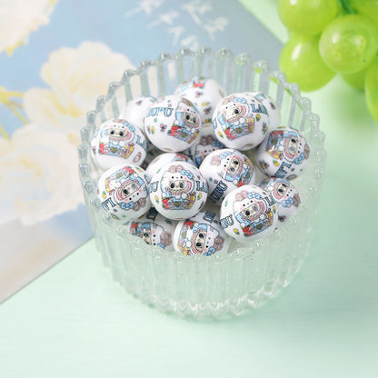 New 16mm Acrylic Straight Hole Beads with Various Cartoon Prints