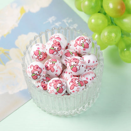 New 16mm Acrylic Straight Hole Beads with Various Cartoon Prints