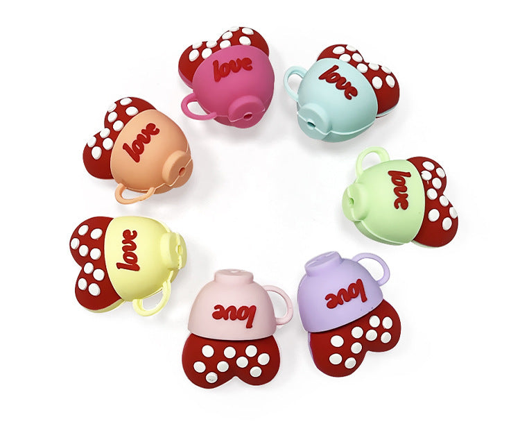 Valentine's Day Romantic Heart Bow Silicone Beaded String | Silicone Focal Bead for DIY Keychain & Pen Wrap