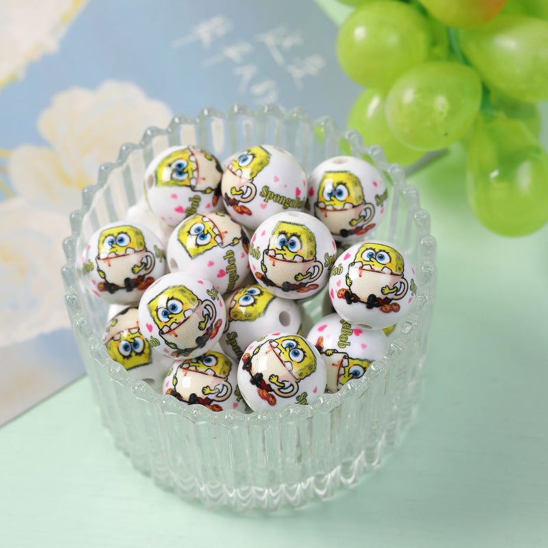 New 16mm Acrylic Straight Hole Beads with Various Cartoon Prints | Acrylic Bead for DIY Bracelet Keychain Jewelry Making