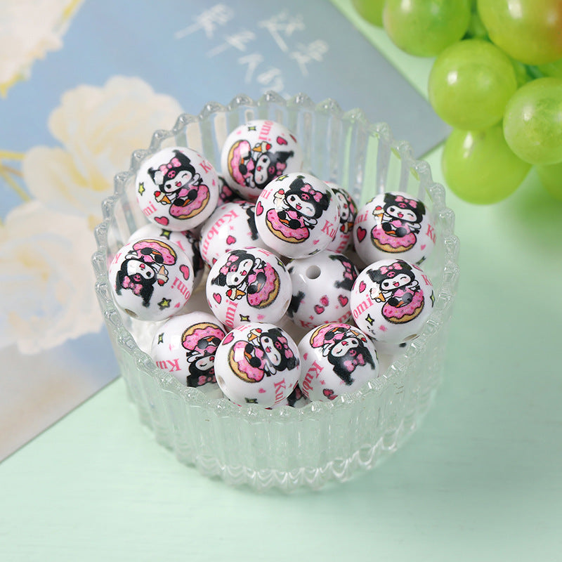 New 16mm Acrylic Straight Hole Beads with Various Cartoon Prints | Acrylic Bead for DIY Bracelet Keychain Jewelry Making
