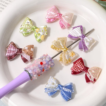 Colorful Double-layered Bow Tie with Printed Polka Dot Bow and Straight Beaded Holes