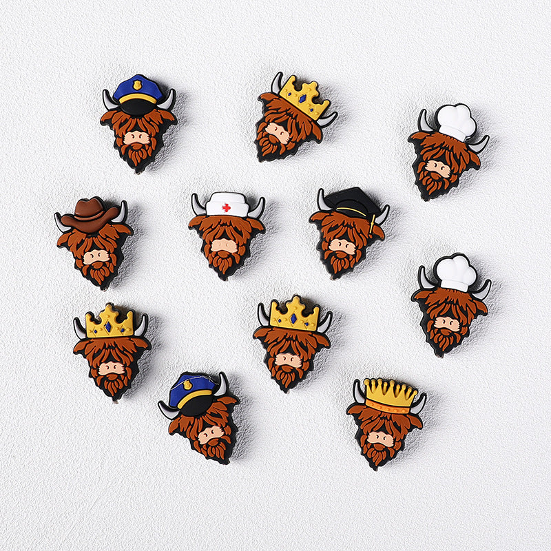 New Brown Highland Cow Silicone Focus Beads with A Hat | Silicone Focal Bead for DIY Keychain & Pen Wrap