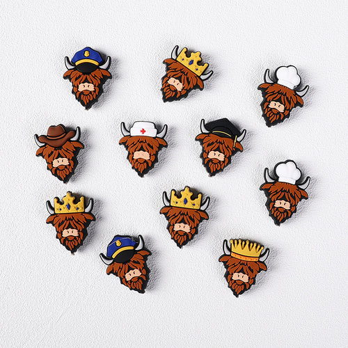 New Brown Highland Cow Silicone Focus Beads with A Hat | Silicone Focal Bead for DIY Keychain & Pen Wrap
