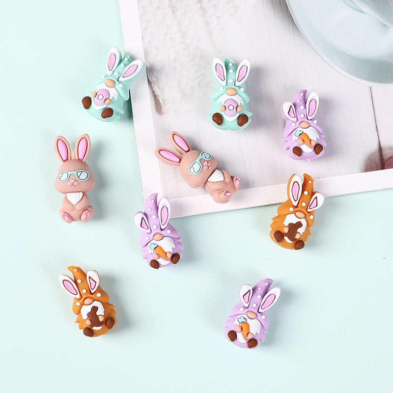 3D Cartoon Dwarf Bunny Easter Silicone Beaded String | Silicone Focal Bead for DIY Keychain & Pen Wrap