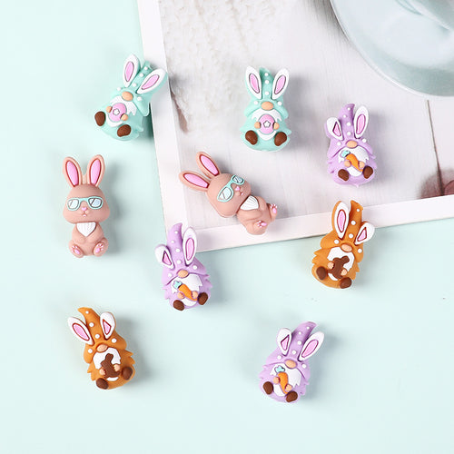 3D Cartoon Dwarf Bunny Easter Silicone Beaded String | Silicone Focal Bead for DIY Keychain & Pen Wrap