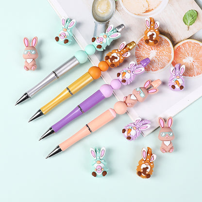 3D Cartoon Dwarf Bunny Easter Silicone Beaded String | Silicone Focal Bead for DIY Keychain & Pen Wrap