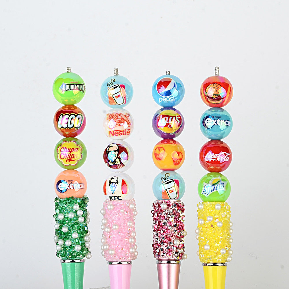 16mm New UV-coated Acrylic Straight Hole Beads with Hamburger and Cola Prints