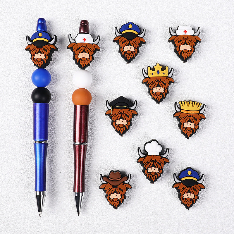 New Brown Highland Cow Silicone Focus Beads with A Hat | Silicone Focal Bead for DIY Keychain & Pen Wrap