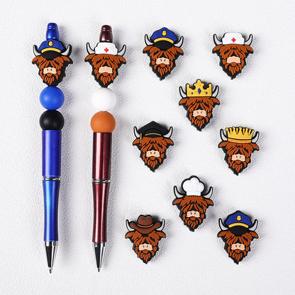 New Brown Highland Cow Silicone Focus Beads with A Hat | Silicone Focal Bead for DIY Keychain & Pen Wrap