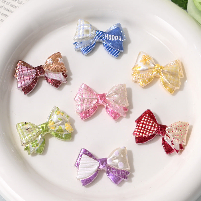 Colorful Double-layered Bow Tie with Printed Polka Dot Bow and Straight Beaded Holes