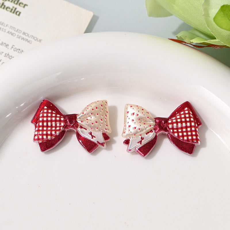 Colorful Double-layered Bow Tie with Printed Polka Dot Bow and Straight Beaded Holes