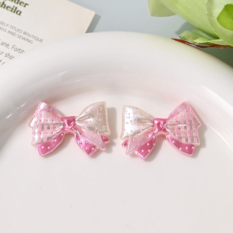 Colorful Double-layered Bow Tie with Printed Polka Dot Bow and Straight Beaded Holes