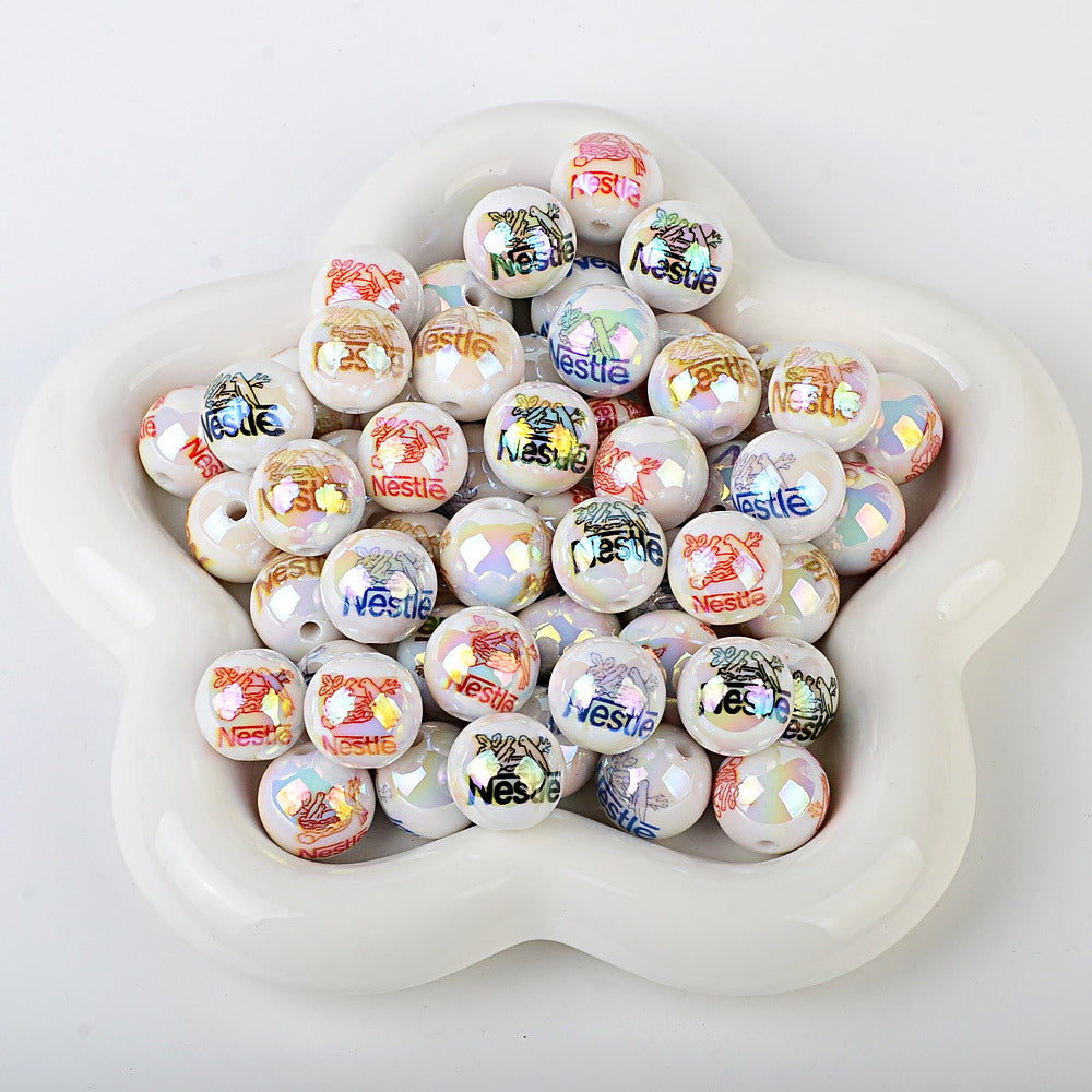 16mm New UV-coated Acrylic Straight Hole Beads with Hamburger and Cola Prints