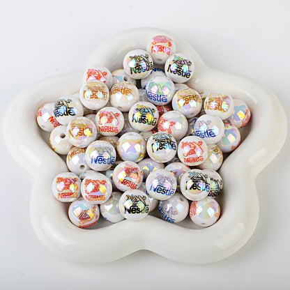 16mm New UV-coated Acrylic Straight Hole Beads with Hamburger and Cola Prints