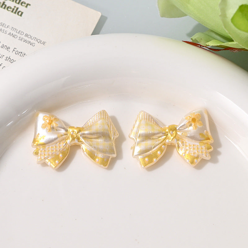 Colorful Double-layered Bow Tie with Printed Polka Dot Bow and Straight Beaded Holes