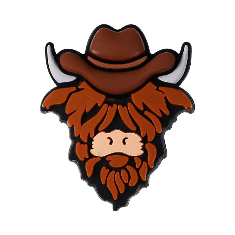 New Brown Highland Cow Silicone Focus Beads with A Hat | Silicone Focal Bead for DIY Keychain & Pen Wrap
