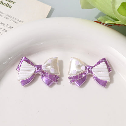 Colorful Double-layered Bow Tie with Printed Polka Dot Bow and Straight Beaded Holes