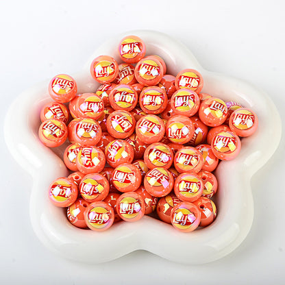 16mm New UV-coated Acrylic Straight Hole Beads with Hamburger and Cola Prints