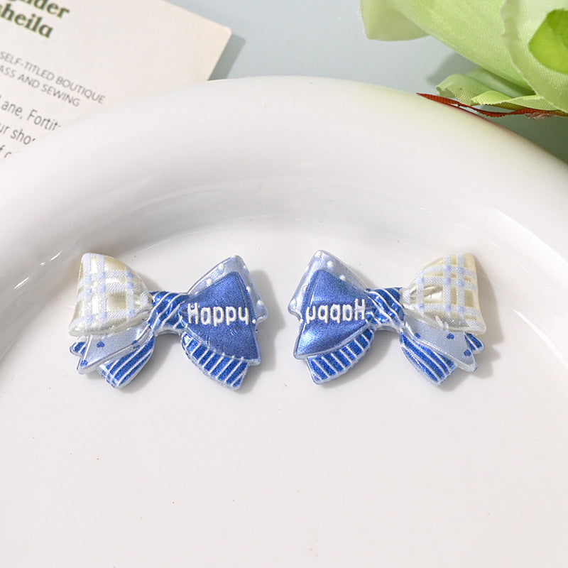 Colorful Double-layered Bow Tie with Printed Polka Dot Bow and Straight Beaded Holes