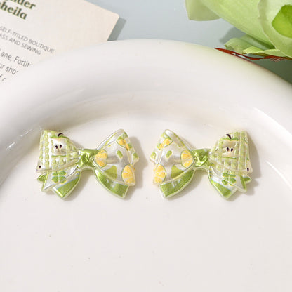 Colorful Double-layered Bow Tie with Printed Polka Dot Bow and Straight Beaded Holes