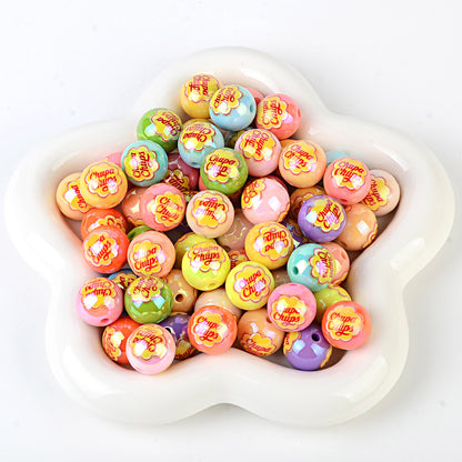 16mm New UV-coated Acrylic Straight Hole Beads with Hamburger and Cola Prints
