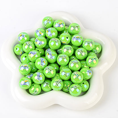 16mm New UV-coated Acrylic Straight Hole Beads with Hamburger and Cola Prints