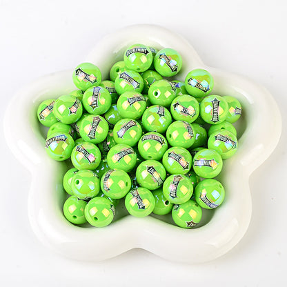 16mm New UV-coated Acrylic Straight Hole Beads with Hamburger and Cola Prints
