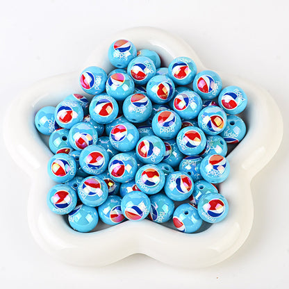 16mm New UV-coated Acrylic Straight Hole Beads with Hamburger and Cola Prints