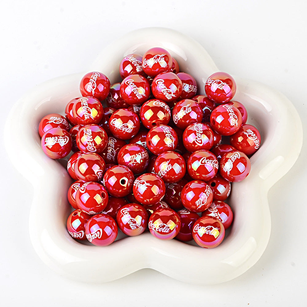 16mm New UV-coated Acrylic Straight Hole Beads with Hamburger and Cola Prints