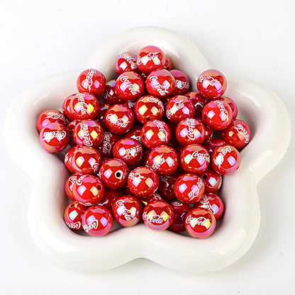 16mm New UV-coated Acrylic Straight Hole Beads with Hamburger and Cola Prints