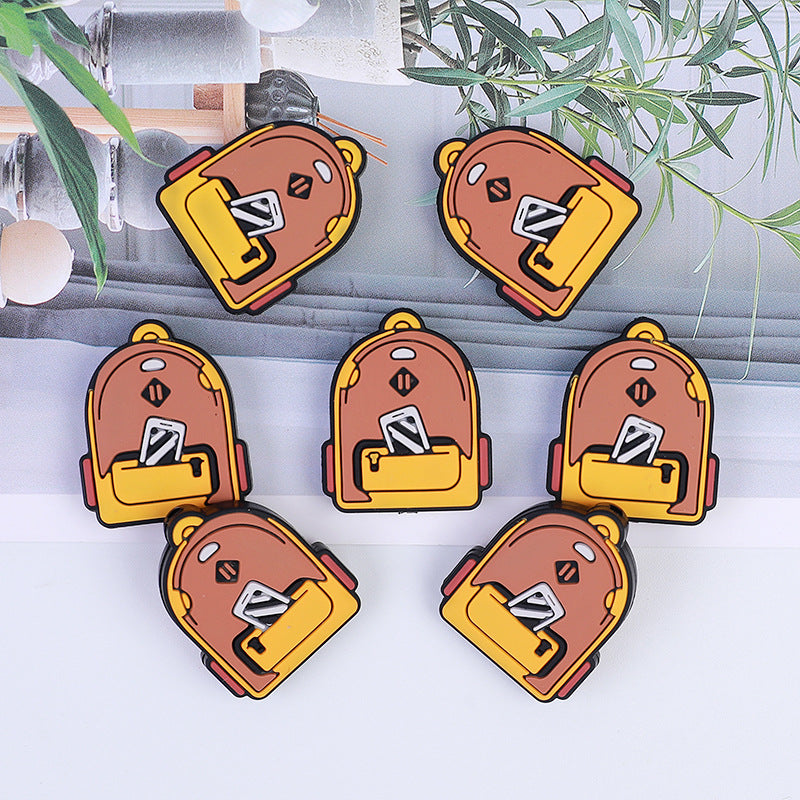 Yellow-brown Backpack-shaped Silicone Focus Beads | Silicone Focal Bead for DIY Keychain & Pen Wrap