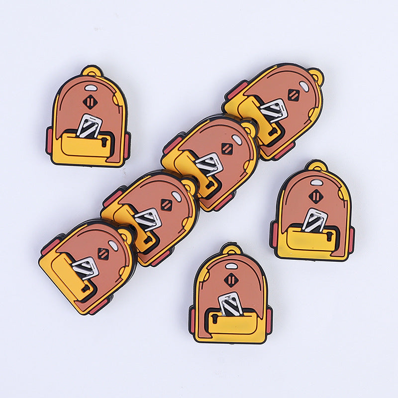 Yellow-brown Backpack-shaped Silicone Focus Beads | Silicone Focal Bead for DIY Keychain & Pen Wrap