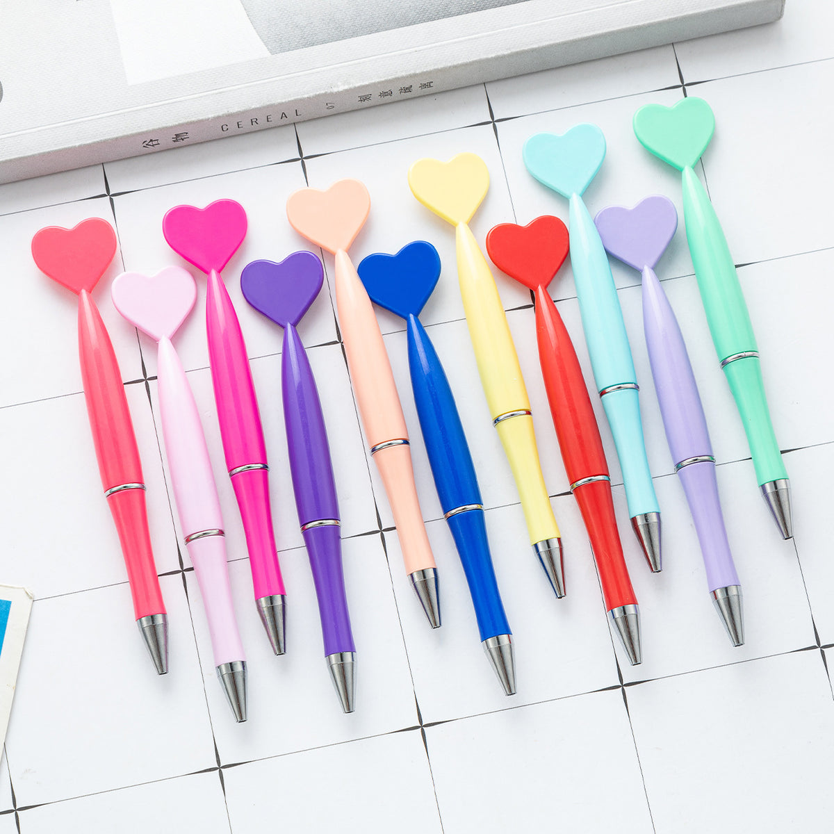 Multi-color Rotating Heart-shaped Plastic Ballpoint Pen | DIY Beadable Pen Craft Gift Idea